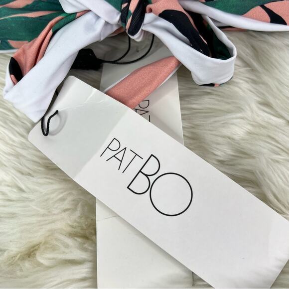 PATBO Tropical Floral Triangle Black Salmon Bikini Top Size 4 NWT - Picture 6 of 10